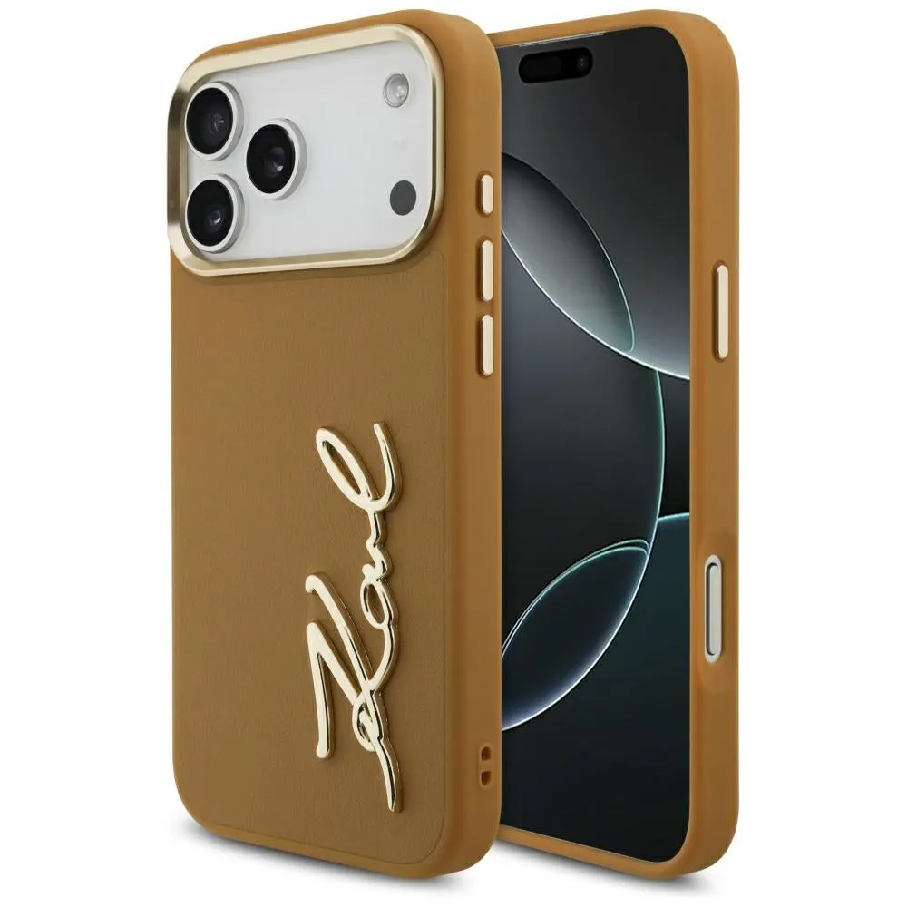 Custodia per Apple iPhone 17 Pro Max, Karl Lagerfeld, Script Logo, Marrone - immagine 1