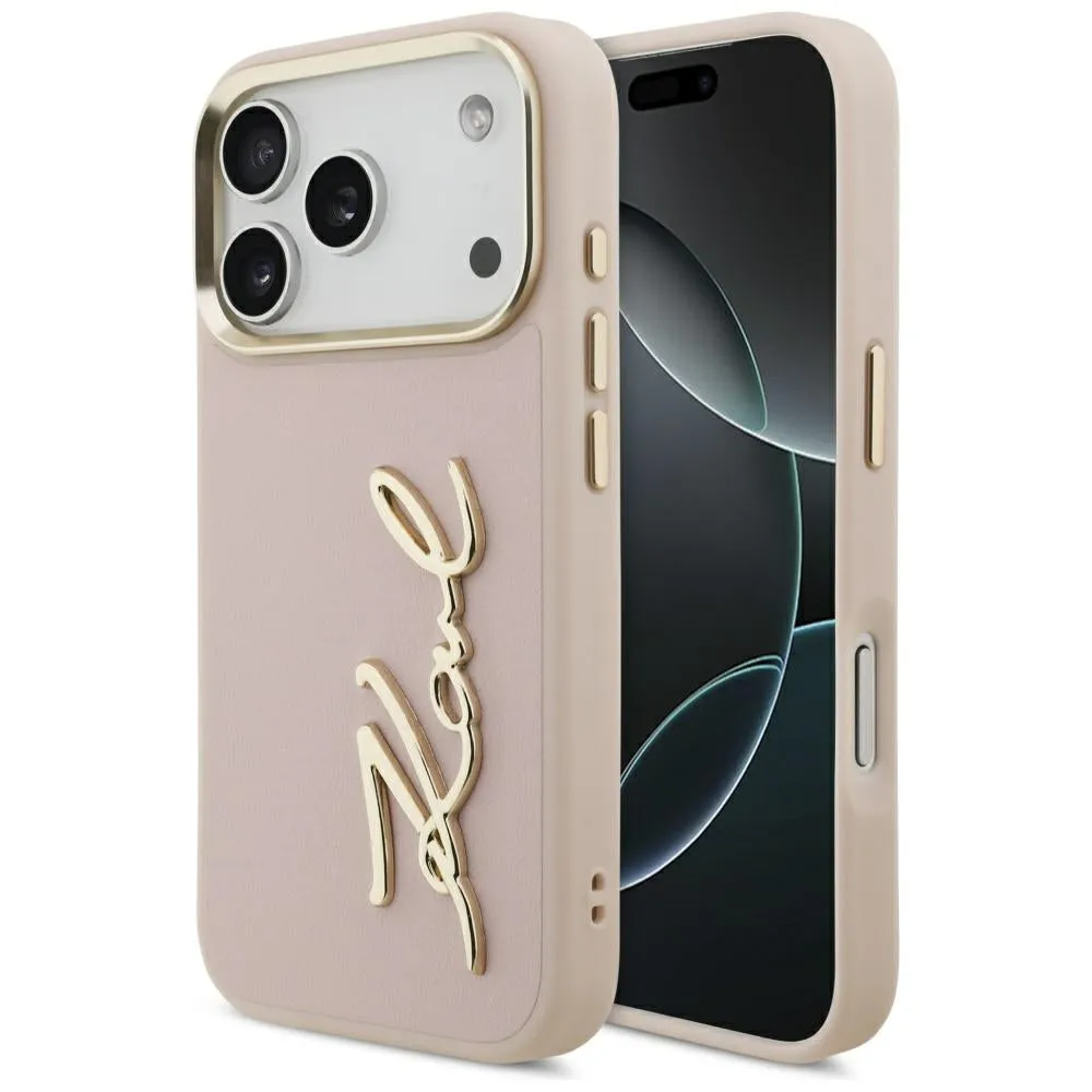 Custodia per Apple iPhone 17 Pro, Karl Lagerfeld, Script Logo, Rosa - immagine 1