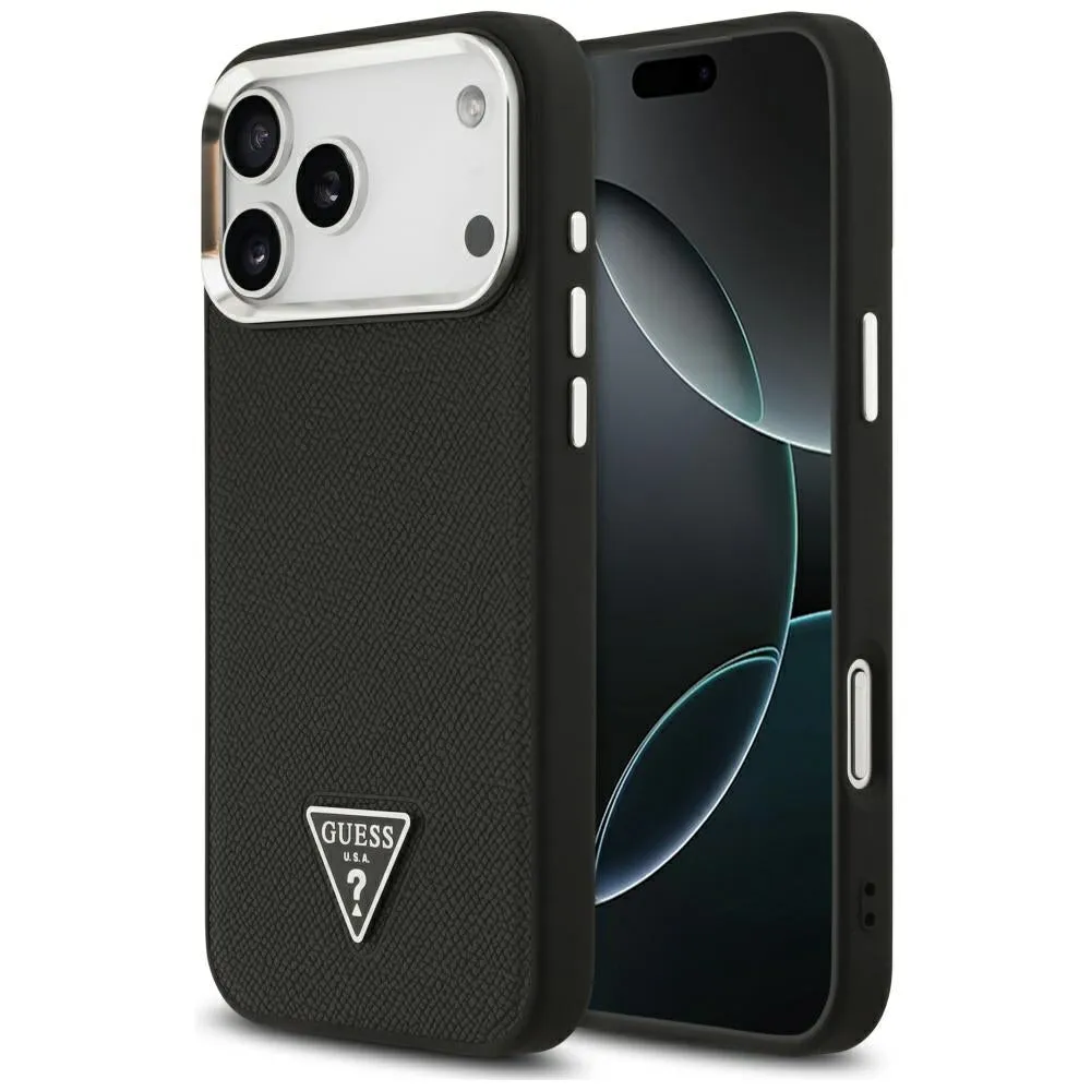 Custodia MagSafe per Apple iPhone 17 Pro, Guess, Logo Triangolo Granulato, Nera - immagine 1