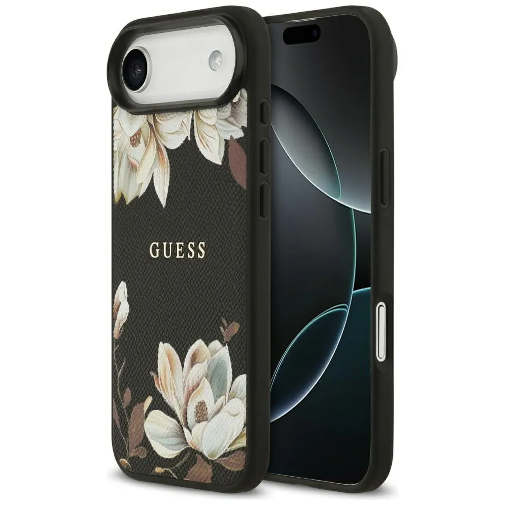 Custodia MagSafe per Apple iPhone 17 Air, Guess, Grained Flowers, Nera - immagine 1