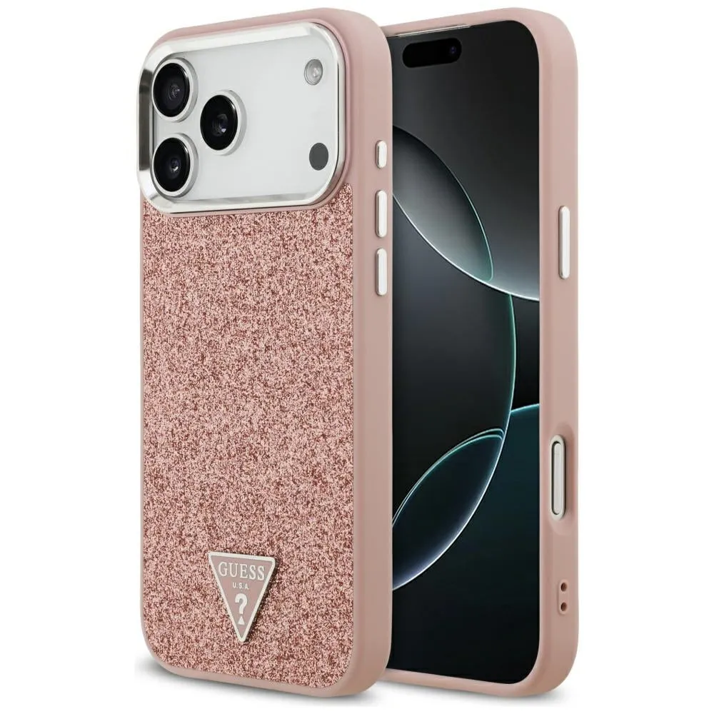Custodia MagSafe per Apple iPhone 17 Pro Max, Guess, Glitter Triangle Logo, Rosa - immagine 1