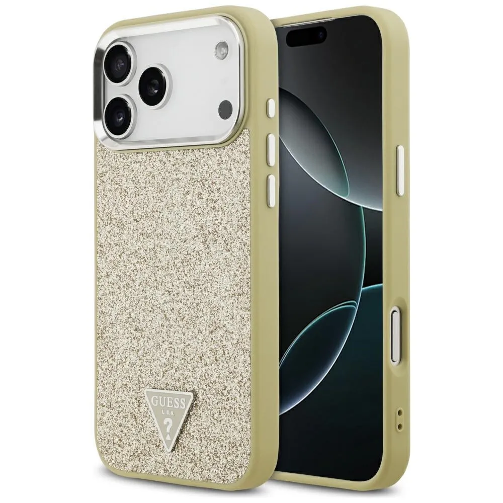 Custodia MagSafe per Apple iPhone 17 Pro Max, Guess, Glitter Triangle Logo, Dorata - immagine 1