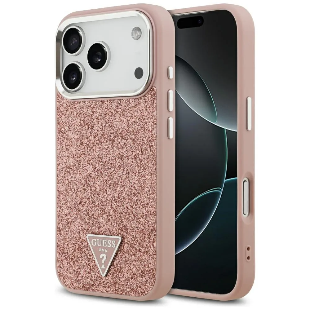 Custodia MagSafe per Apple iPhone 17 Pro, Guess, Glitter Triangle Logo, Rosa - immagine 1