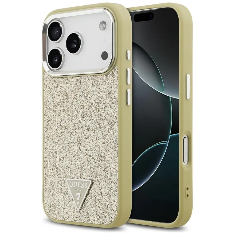 Custodia MagSafe per Apple iPhone 17 Pro, Guess, Glitter Triangle Logo, Dorata - immagine 1