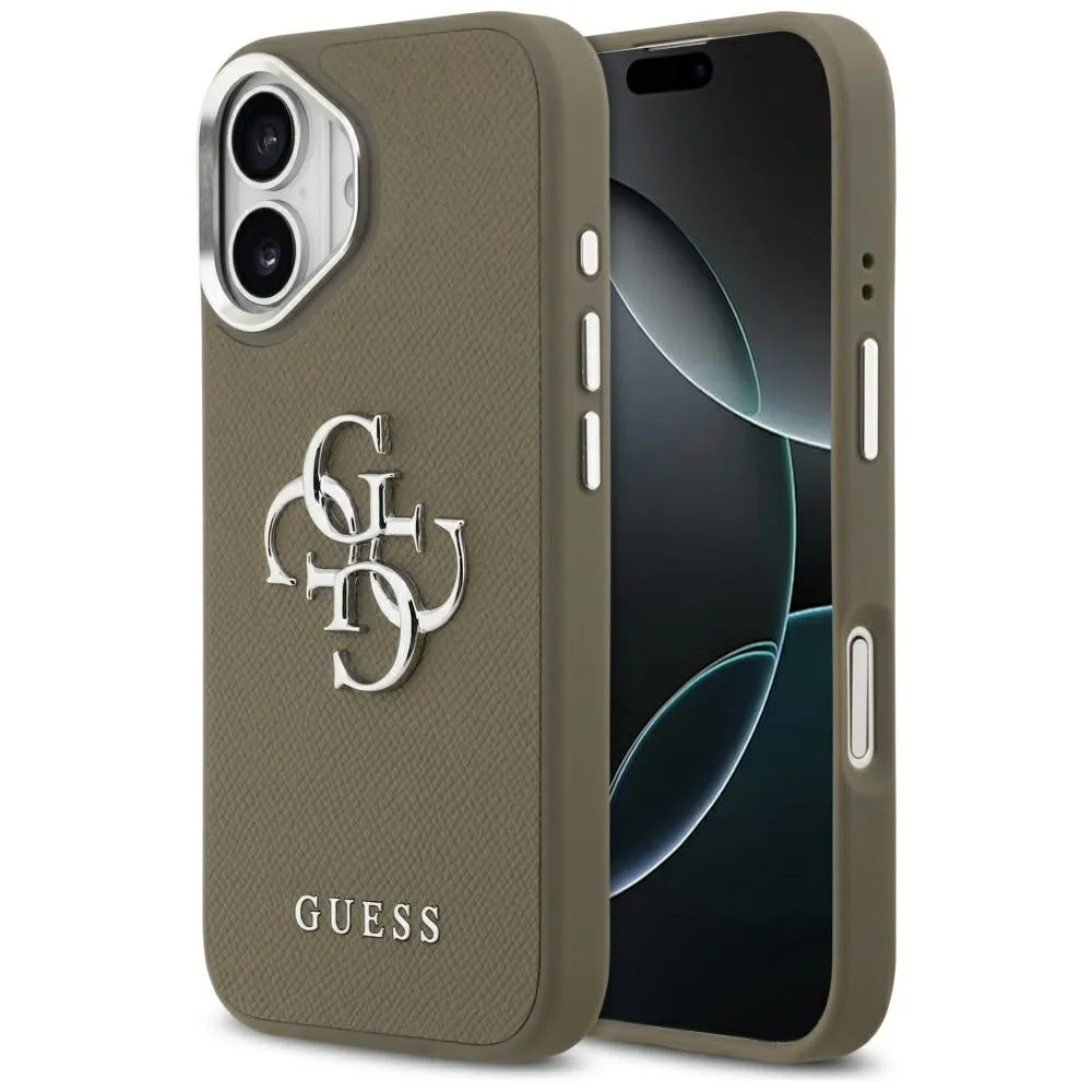 Custodia per Apple iPhone 17, Guess, 4G Grained Big And Classic Logo, Marrone Argentato - immagine 1