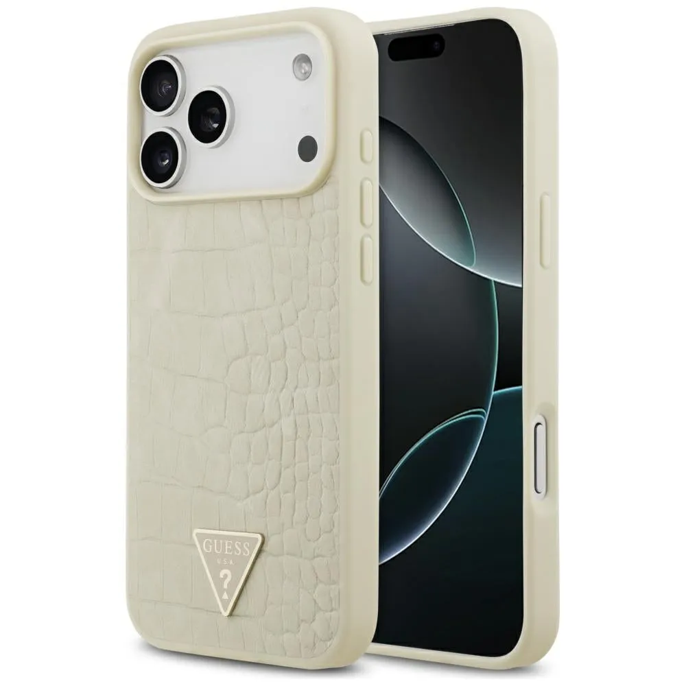 Custodia MagSafe per Apple iPhone 17 Pro Max, Guess, Croco Triangle Logo, Dorata - immagine 1