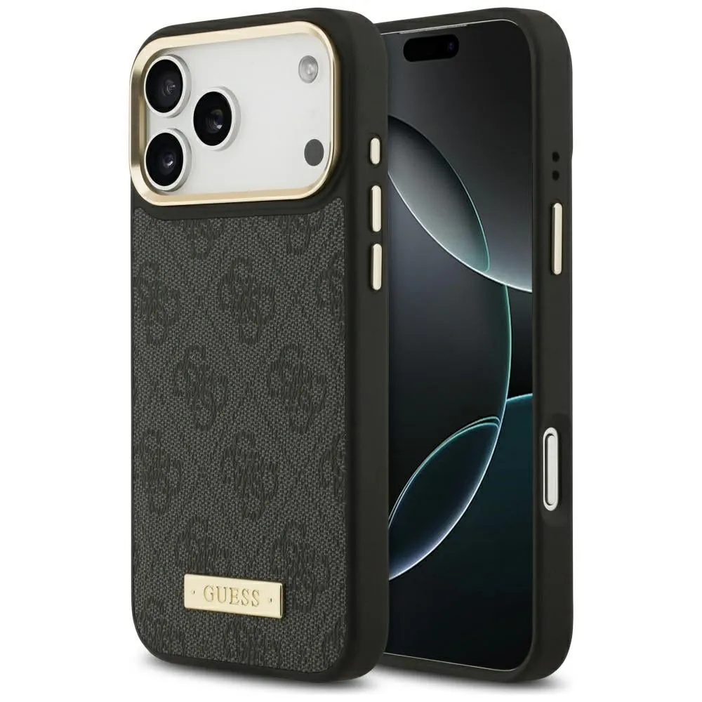 Custodia MagSafe per Apple iPhone 17 Pro Max, Guess, 4G Logo Plate, Nera - immagine 1