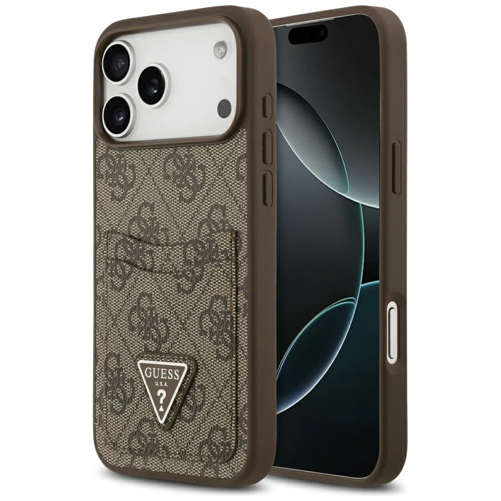 Custodia per Apple iPhone 17 Pro Max, Guess, 4G Double Card Triangle, Marrone - immagine 1
