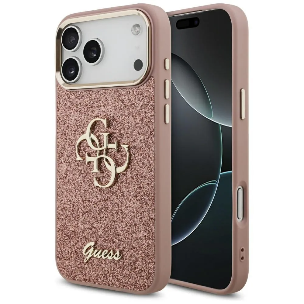 Custodia per Apple iPhone 17 Pro Max, Guess, Fixed Glitter Big 4G Metal Frame, Rosa - immagine 1