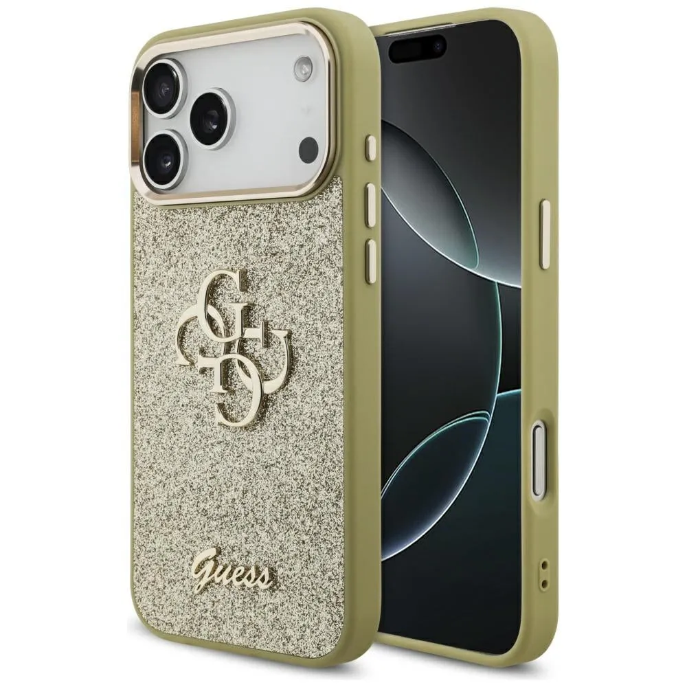 Custodia per Apple iPhone 17 Pro Max, Guess, Fixed Glitter Big 4G Metal Frame, Dorata - immagine 1