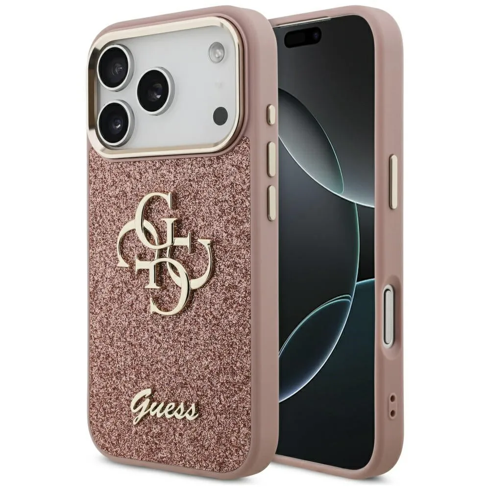Custodia per Apple iPhone 17 Pro, Guess, Fixed Glitter Big 4G Metal Frame, Rosa - immagine 1