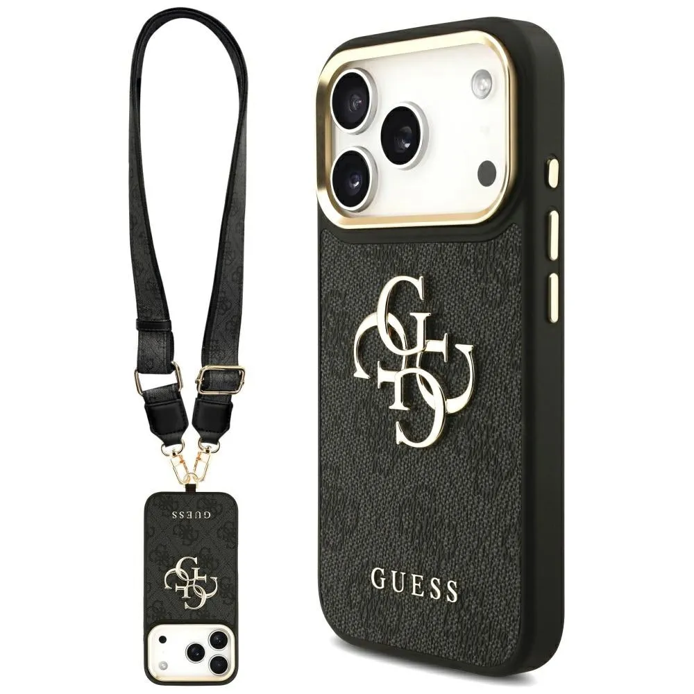 Custodia per Apple iPhone 17 Pro, Guess, Big 4G Classic Logo with Big Strap, Nera - immagine 1
