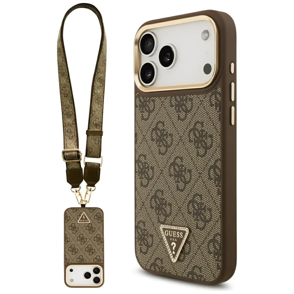 Custodia MagSafe per Apple iPhone 17 Pro Max, Guess, Logo Triangolo 4G con Grande Cinturino, Marrone - immagine 1