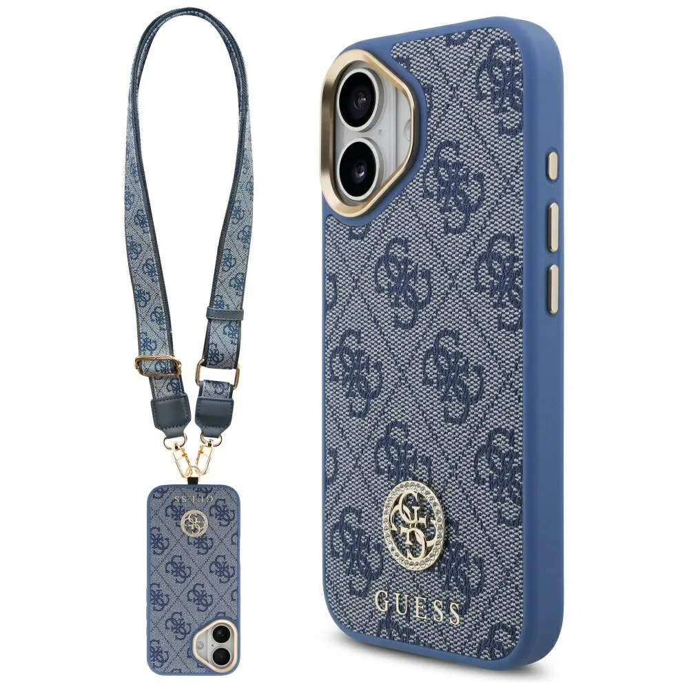 Custodia MagSafe per Apple iPhone 17, Guess, 4G Strass Logo con Cinturino Grande, Blu - immagine 1
