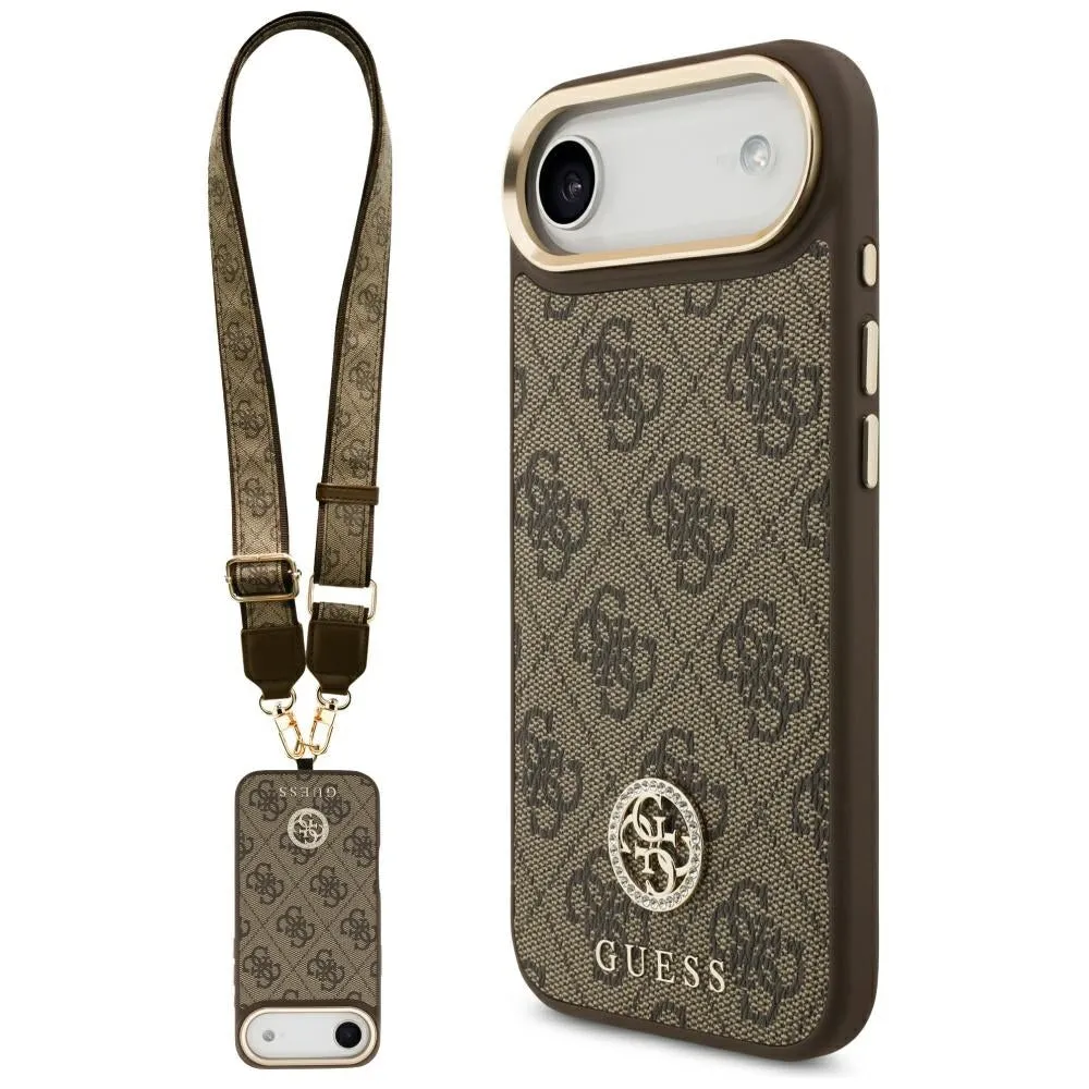 Custodia MagSafe per Apple iPhone 17 Air, Guess, 4G Strass Logo con Cinturino Grande, Marrone - immagine 1