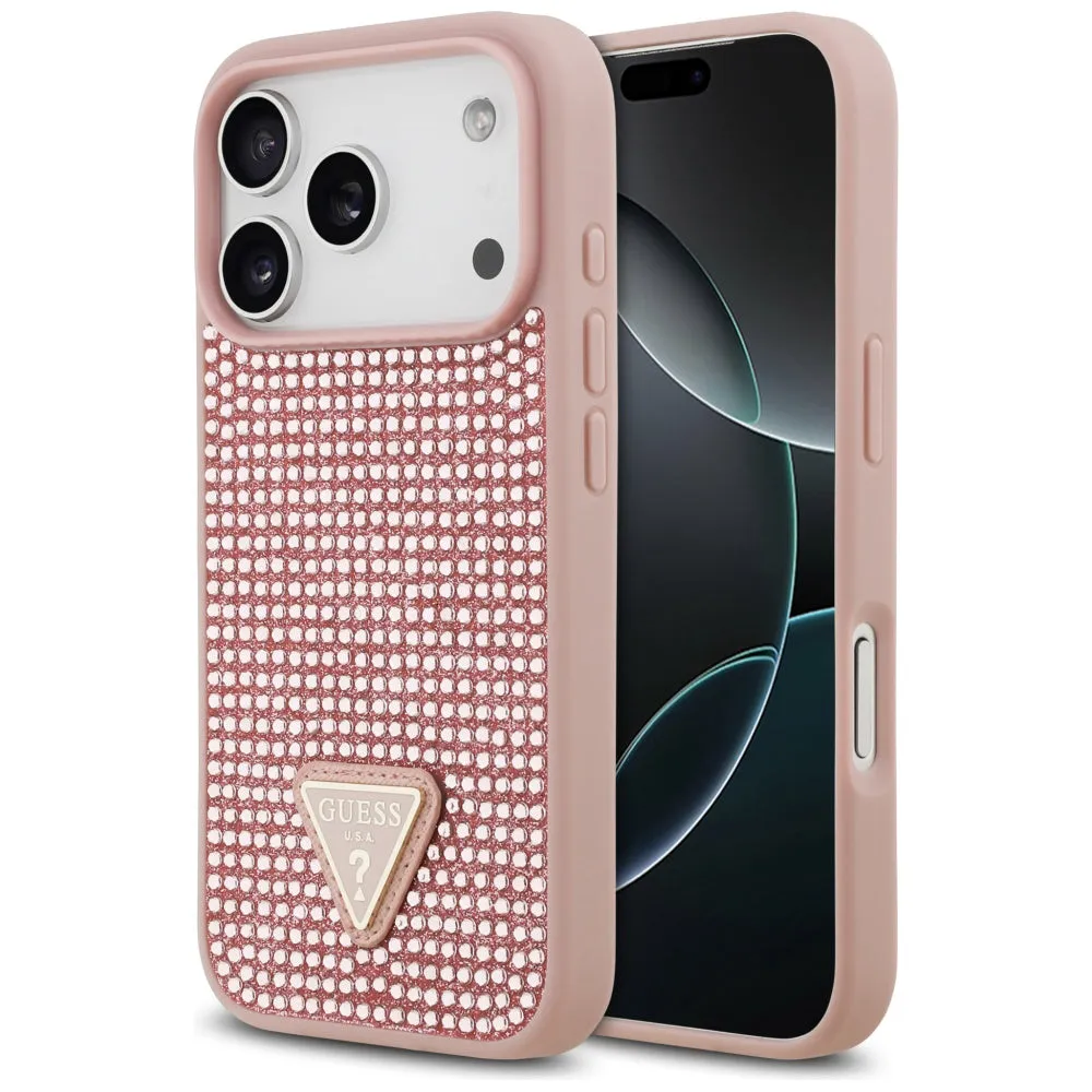 Custodia per Apple iPhone 17 Pro, Guess, Logo Triangolo di Strass, Rosa - immagine 1