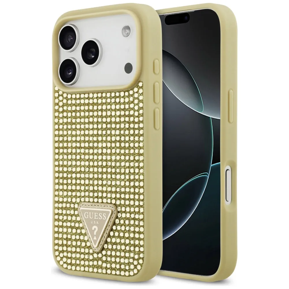Custodia per Apple iPhone 17 Pro, Guess, Logo Triangolo di Strass, Dorata - immagine 1