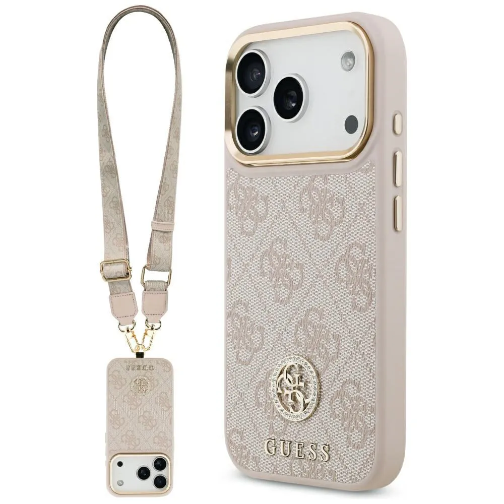 Custodia per Apple iPhone 17 Pro, Guess, 4G Strass Logo and Big Strap, Rosa - immagine 1