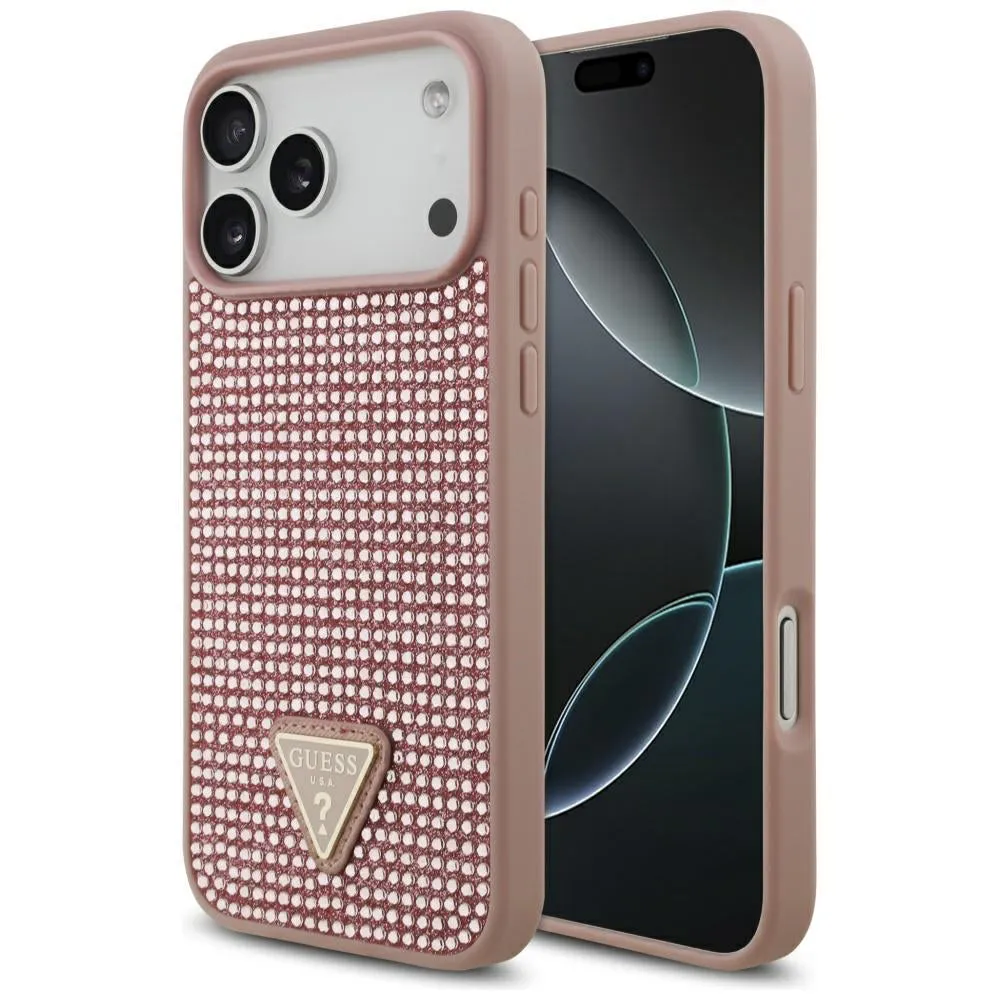 Custodia per Apple iPhone 17 Pro Max, Guess, Logo Triangolo di Strass, Rosa - immagine 1