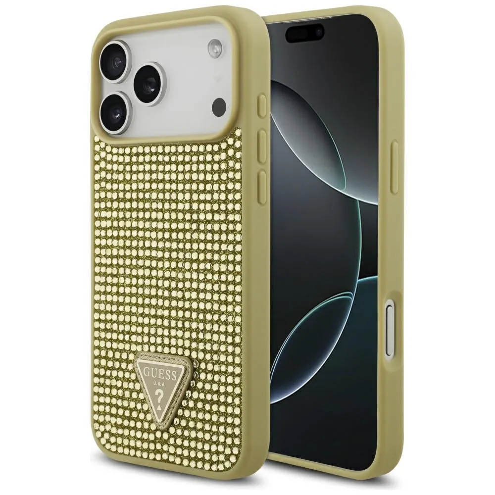 Custodia per Apple iPhone 17 Pro Max, Guess, Logo Triangolo di Strass, Dorata - immagine 1