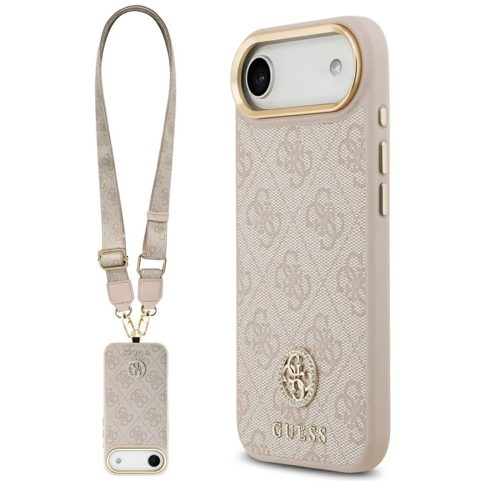 Custodia per Apple iPhone 17 Air, Guess, 4G Strass Logo and Big Strap, Rosa - immagine 1