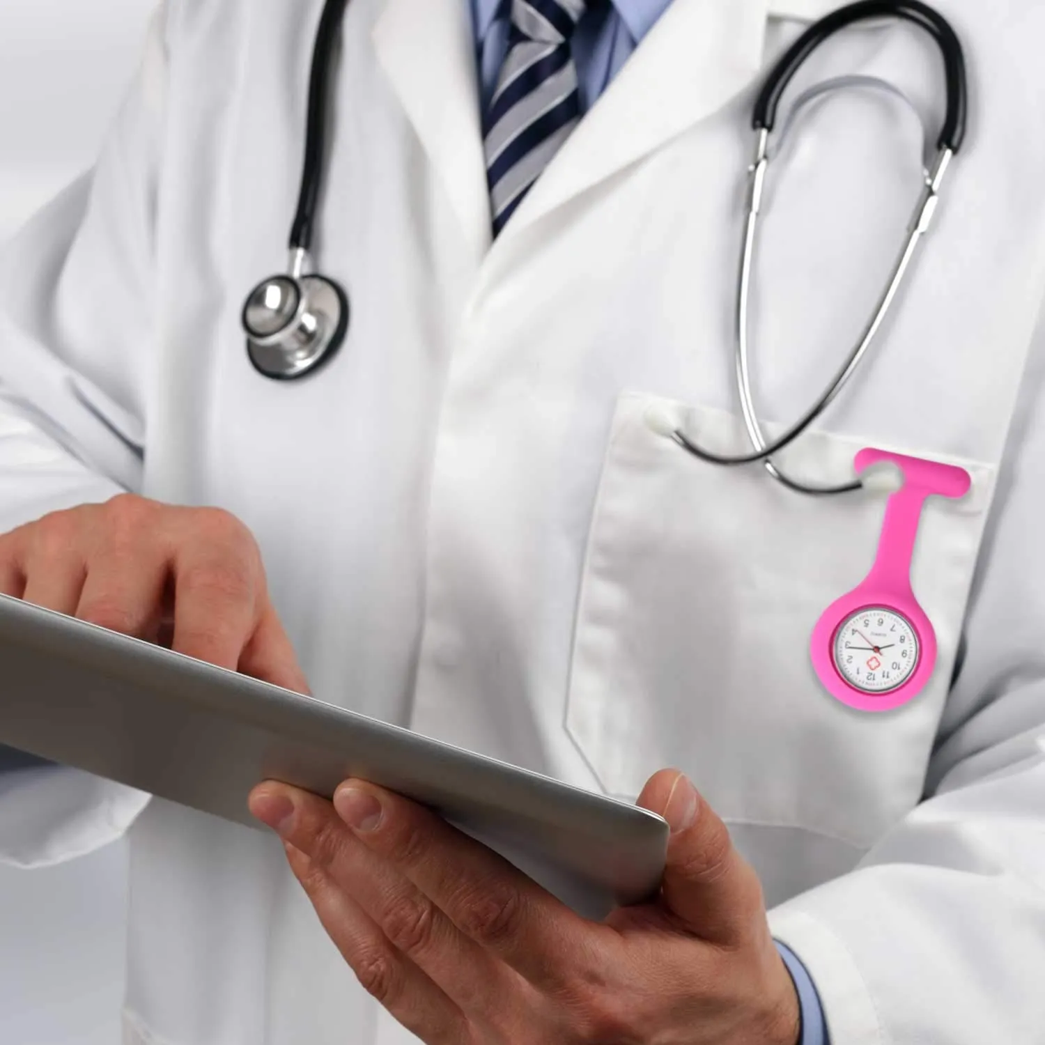 TRIXES Orologio da Infermiere con Spilla, Cinturino in Silicone Rosa Scuro - immagine 6