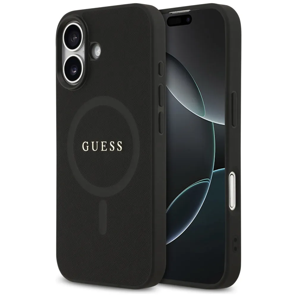 Custodia MagSafe per Apple iPhone 17, Guess, Saffiano Classic Logo, Nera - immagine 1