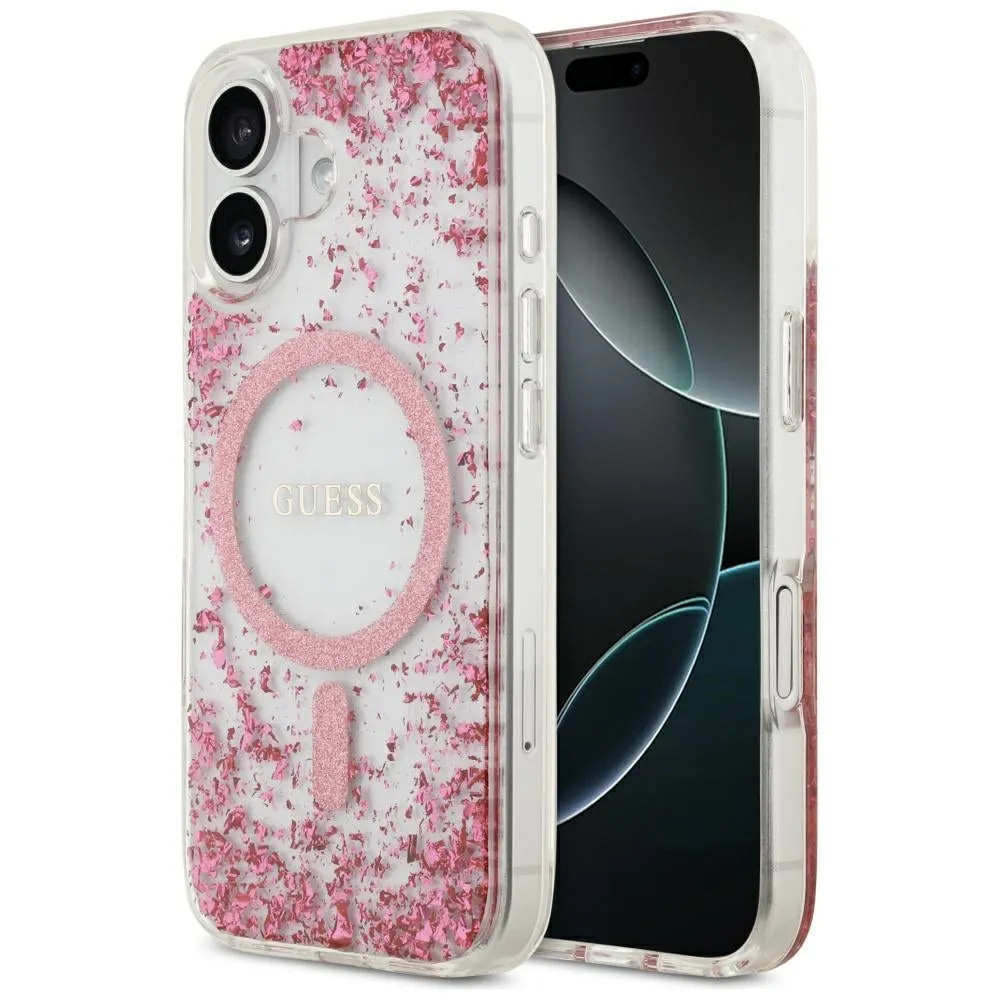 Custodia MagSafe per Apple iPhone 17, Guess, Resin Bottom Glitter, Rosa - immagine 1