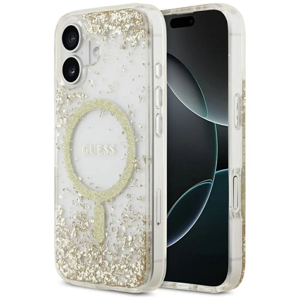 Custodia MagSafe per Apple iPhone 17, Guess, Resin Bottom Glitter, Dorata - immagine 1