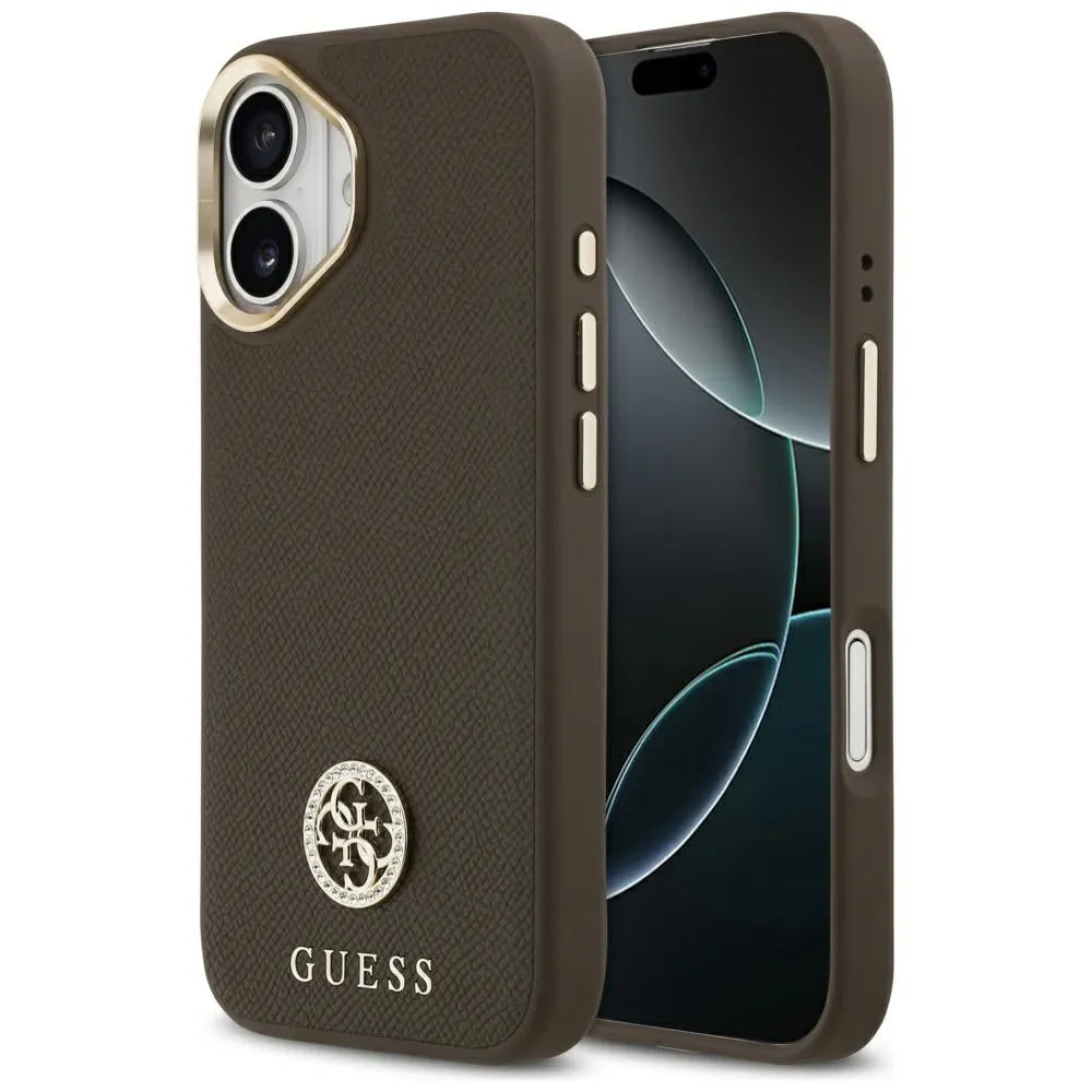 Custodia MagSafe per Apple iPhone 17, Guess, Grained Strass Logo, Marrone - immagine 1
