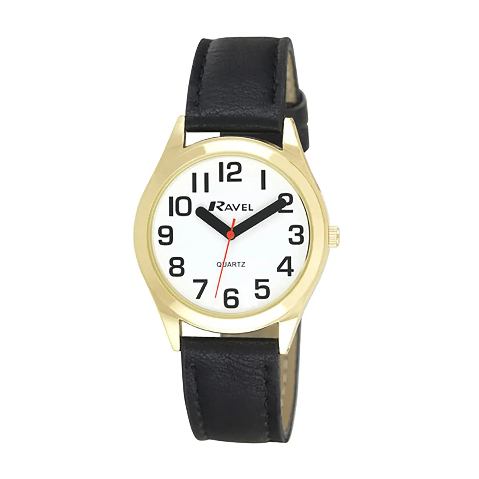 Ravel - Orologio Unisex Super Audace Cinturino di Aiuto alla vista con Grandi Numeri - Quadrante Bianco/Colore Oro/Nero - immagine 1
