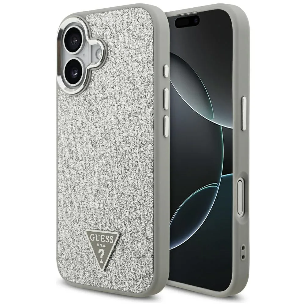 Custodia MagSafe per Apple iPhone 17, Guess, Glitter Triangle Logo, Argento - immagine 1