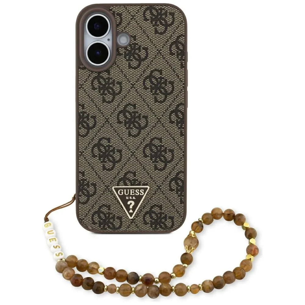 Custodia MagSafe per Apple iPhone 17, Guess, 4G Triangle Logo Cord Strap, Marrone - immagine 1
