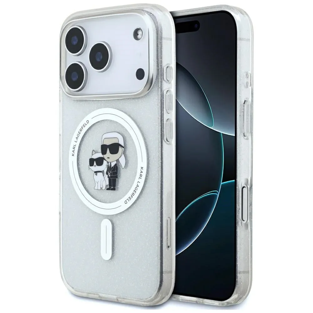Custodia MagSafe per Apple iPhone 17 Pro, Karl Lagerfeld, IML Glitter Karl & Choupette, Trasparente - immagine 1