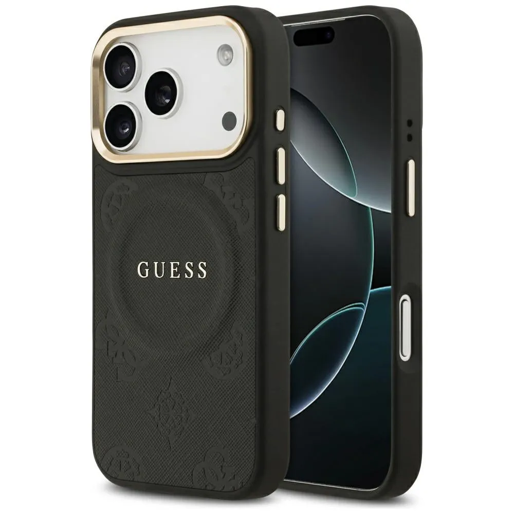 Custodia MagSafe per Apple iPhone 17 Pro, Guess, Peony Hot Stamp, Nera - immagine 1