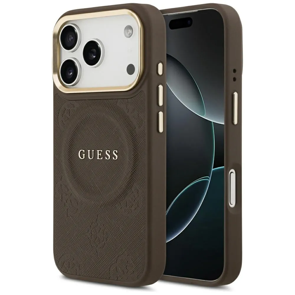 Custodia MagSafe per Apple iPhone 17 Pro, Guess, Peony Hot Stamp, Marrone - immagine 1