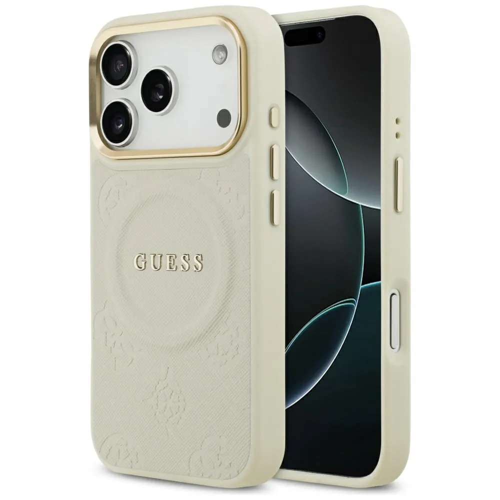 Custodia MagSafe per Apple iPhone 17 Pro, Guess, Peony Hot Stamp, Beige - immagine 1