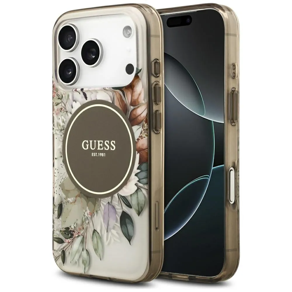Custodia MagSafe per Apple iPhone 17 Pro, Guess, IML Flower and Tonal Circle, Marrone - immagine 1