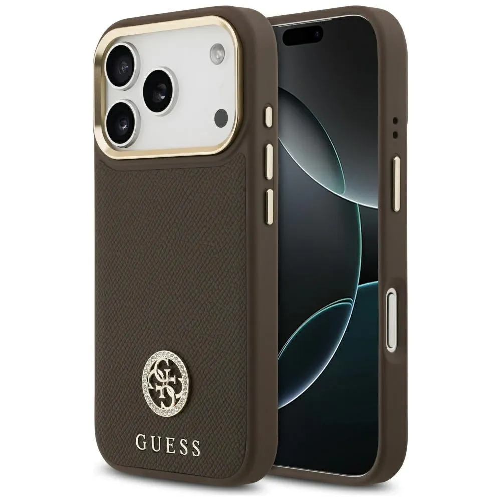 Custodia MagSafe per Apple iPhone 17 Pro, Guess, Grained Strass Logo, Marrone - immagine 1