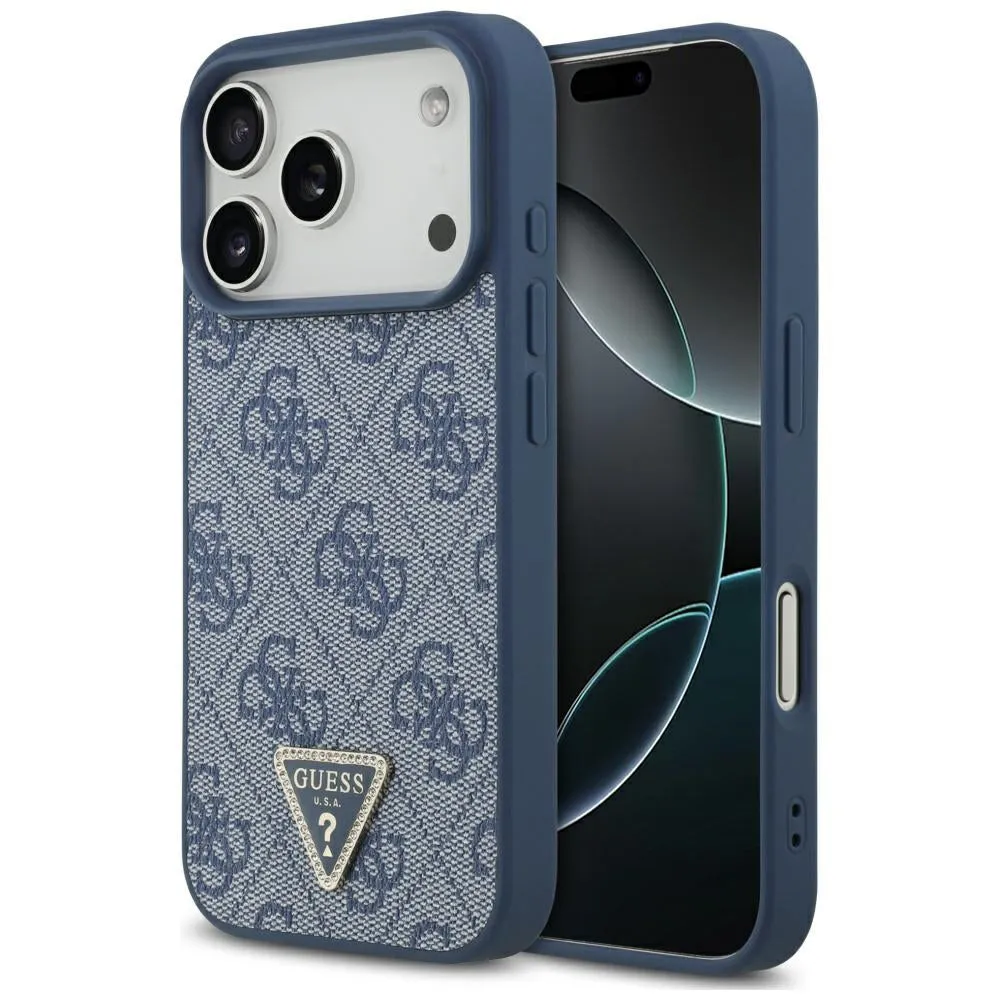 Custodia MagSafe per Apple iPhone 17 Pro, Guess, 4G Triangle Strass, Blu - immagine 1