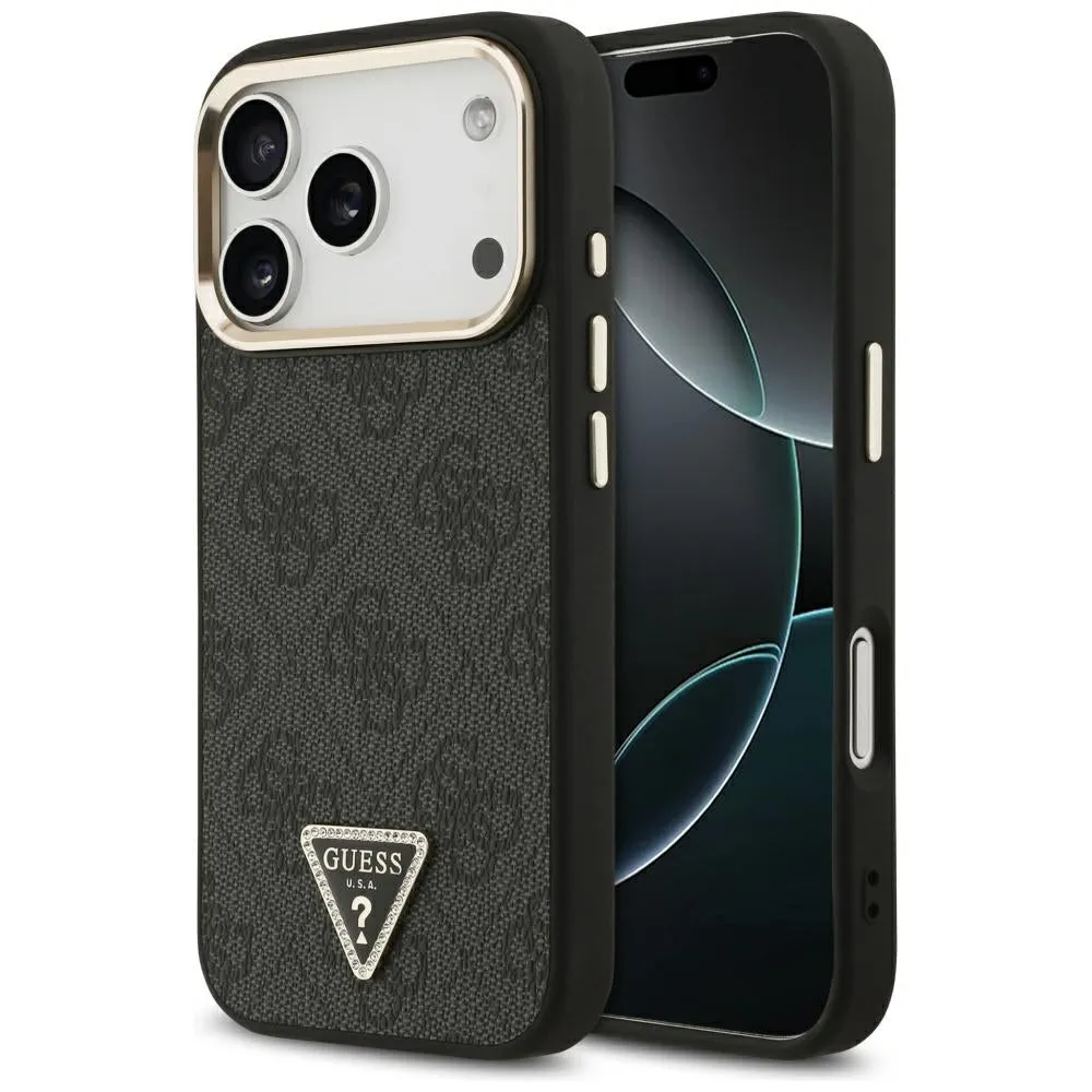 Custodia MagSafe per Apple iPhone 17 Pro, Guess, Logo Triangolo 4G, Nero Dorato - immagine 1