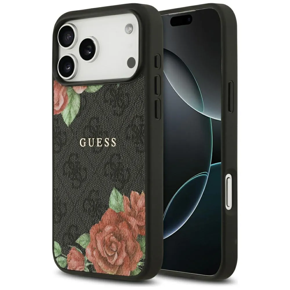 Custodia MagSafe per Apple iPhone 17 Pro, Guess, 4G Flowers Print, Nera - immagine 1