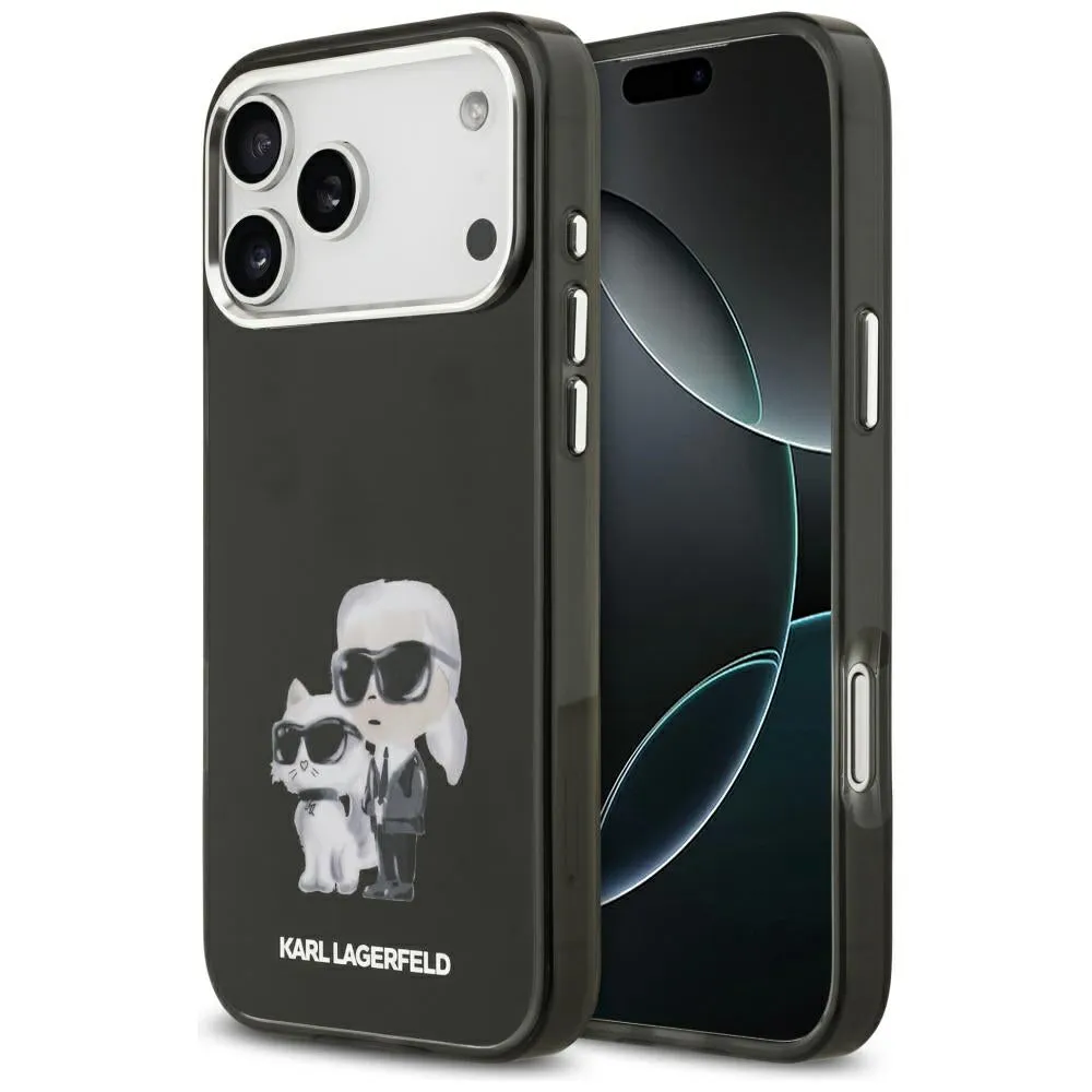 Custodia MagSafe per Apple iPhone 17 Pro Max, Karl Lagerfeld, IML Aquarelle Logo Karl & Choupette, Nera - immagine 1