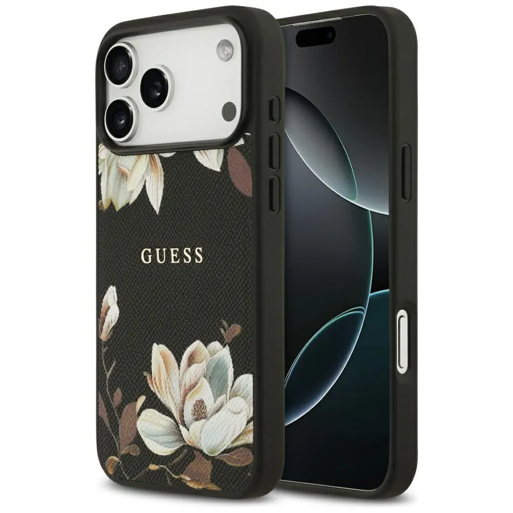 Custodia MagSafe per Apple iPhone 17 Pro Max, Guess, Grained Flowers, Nera - immagine 1