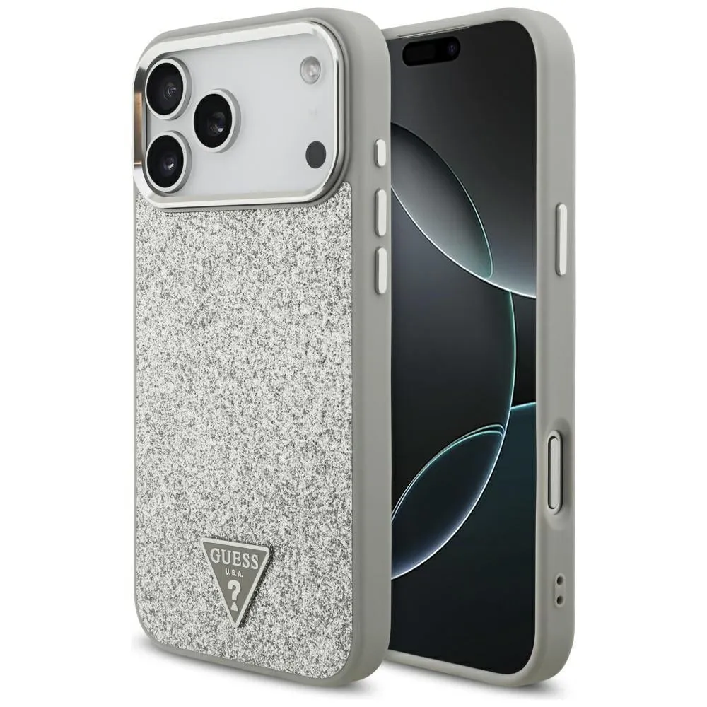 Custodia MagSafe per Apple iPhone 17 Pro Max, Guess, Glitter Triangle Logo, Argento - immagine 1