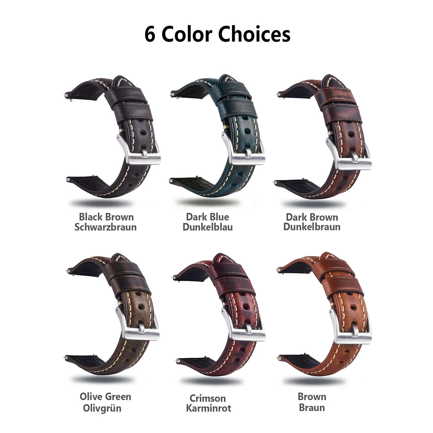 Berfine Cinturini per Orologi in Pelle Uomo Donna, Sgancio Rapido, Stile Vintage, 18mm 20mm 22mm 24mm 26mm - immagine 7