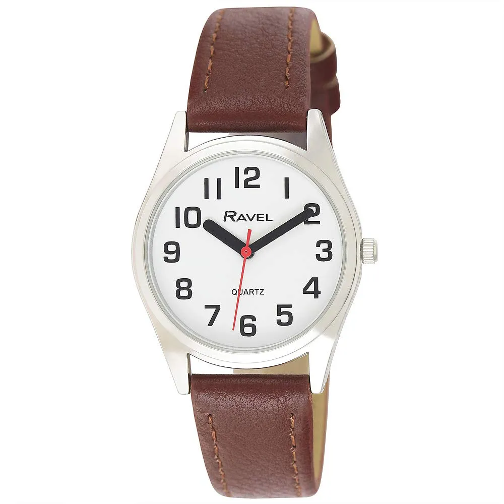 Ravel - Orologio Donna Super Audace Cinturino di Aiuto alla vista con Grandi Numeri - Quadrante Bianco/Colore Argento/Marrone - immagine 1
