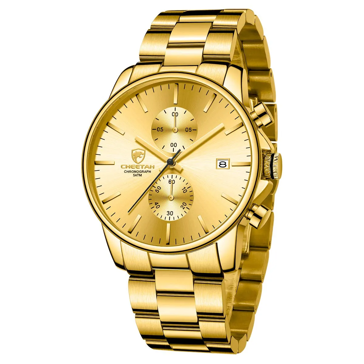 Affute Orologi da uomo in acciaio inox e metallo, stile casual, impermeabile, cronografo al quarzo, data automatica, lancette colorate… (Oro oro) - immagine 1