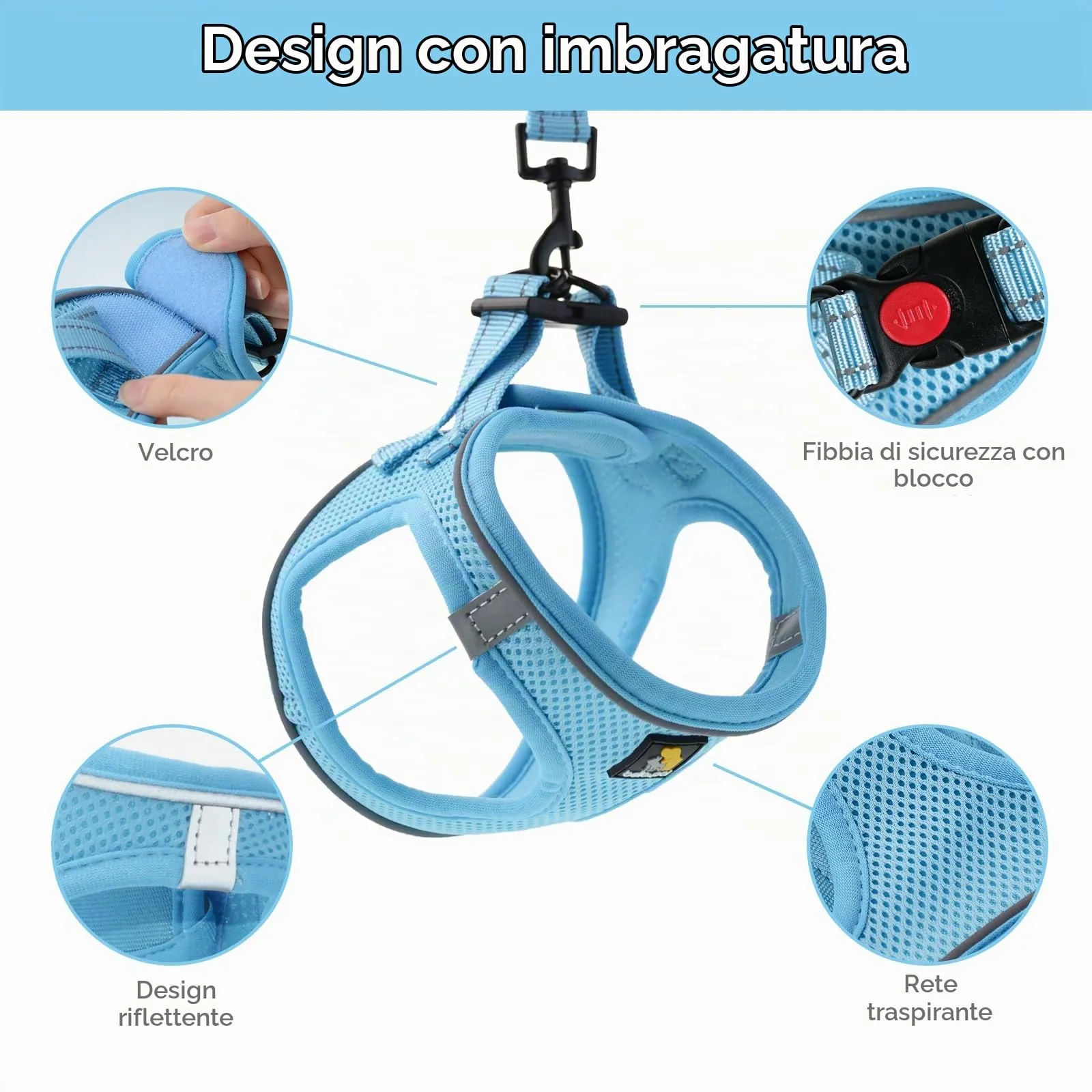 BELLA & PAL Pettorina Cane Taglia Piccola, Pettorine per Cuccioli con Guinzaglio, Step In Riflettente in Air Mesh Morbida e Traspirante, Imbracatura per Cani Poccoli, Blu, S - immagine 3