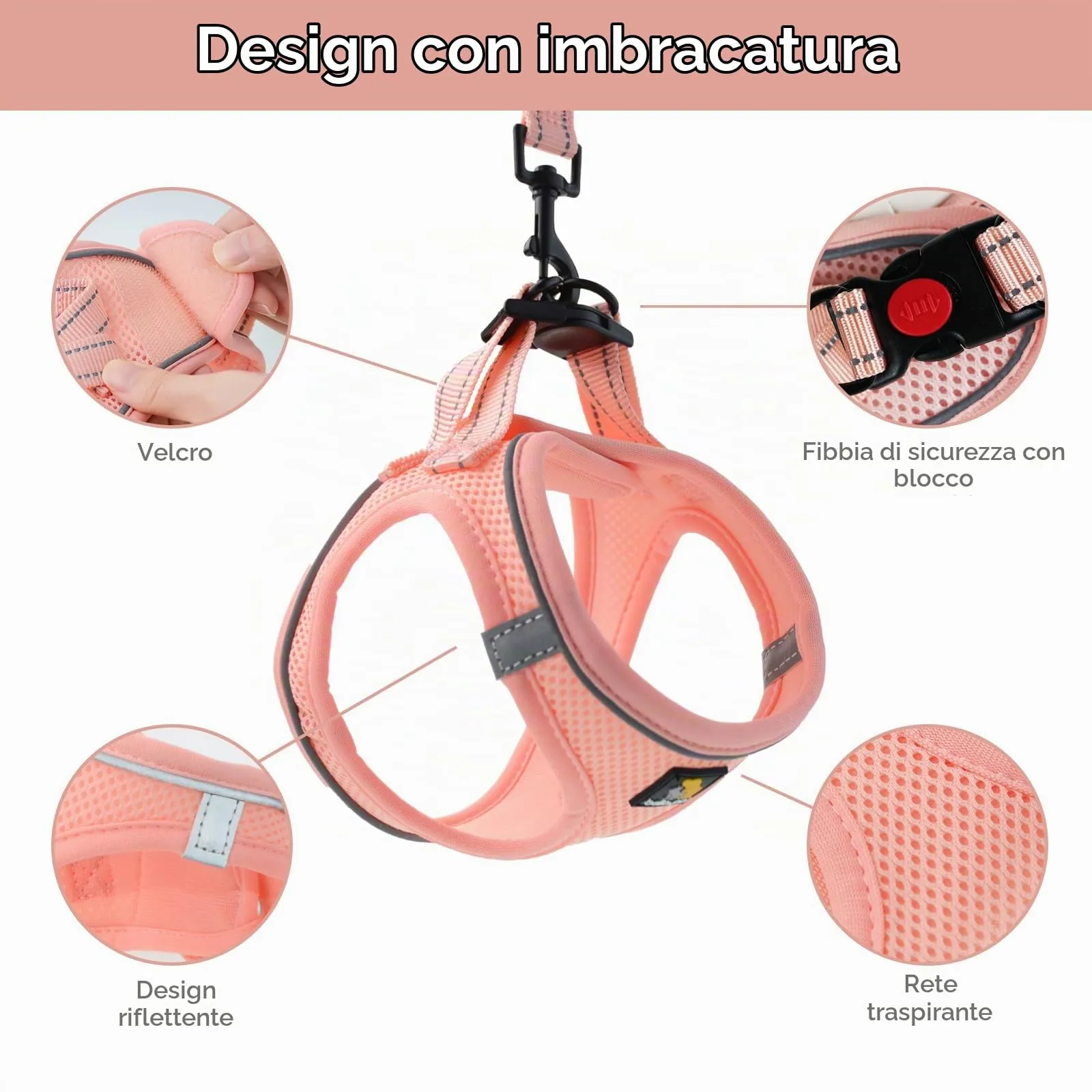 BELLA & PAL Pettorina Cane Taglia Piccola, Pettorine per Cuccioli con Guinzaglio, Step In Riflettente in Air Mesh Morbida e Traspirante, Imbracatura per Cani Poccoli, Rosa, S - immagine 3